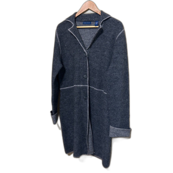 VTG Karen Scott Sweater Coat Coatigan Womens Medium Gray 100% Wool Long Line - Picture 2 of 6